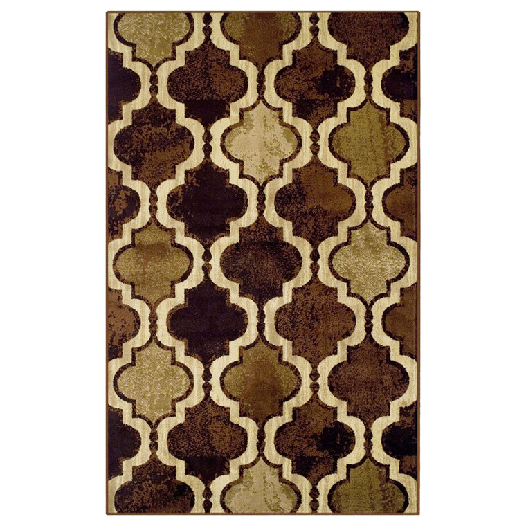 Homeroots 4' X 6' Coffee Quatrefoil Power Loom Distressed Stain Resistant Area Rug 487190