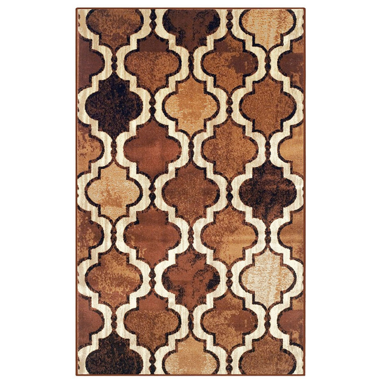 Homeroots 5' X 8' Brown Quatrefoil Power Loom Distressed Stain Resistant Area Rug 487206