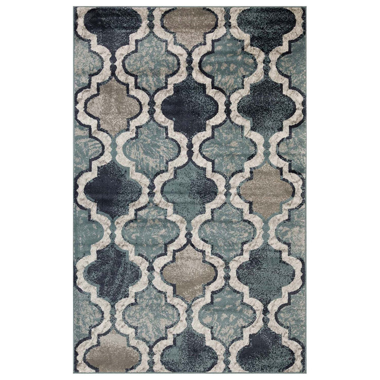 Homeroots 5' X 8' Deep Royal Quatrefoil Power Loom Distressed Stain Resistant Area Rug 487211