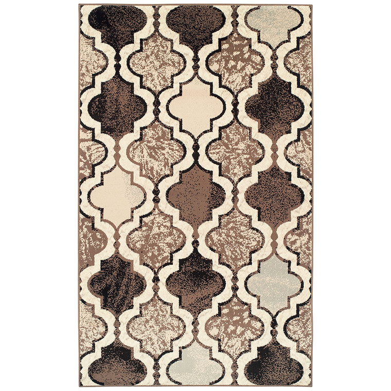 Homeroots 6' X 9' Ivory Quatrefoil Power Loom Distressed Stain Resistant Area Rug 487222