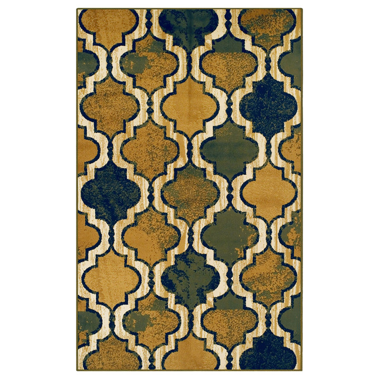 Homeroots 8' X 10' Green Quatrefoil Power Loom Distressed Stain Resistant Area Rug 487235