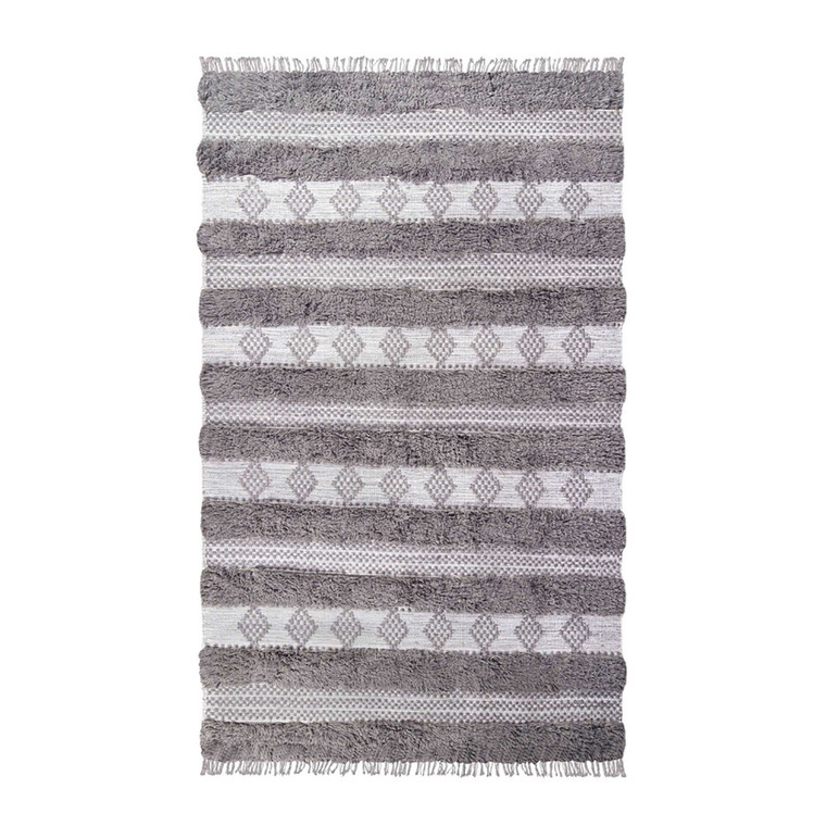 Homeroots 8' X 10' Grey And Silver Wool Striped Flatweave Handmade Stain Resistant Area Rug With Fringe 487285