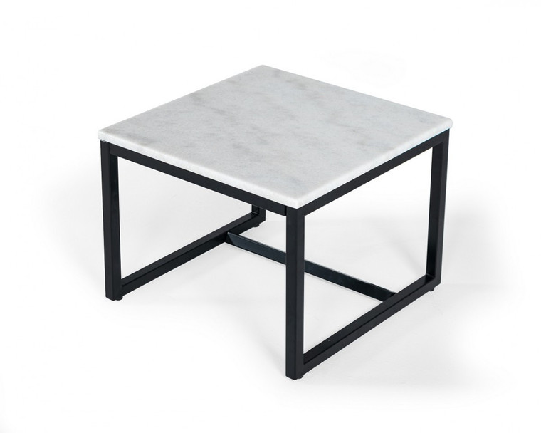 Homeroots 15" Black And White Stone And Metal Square End Table 487347