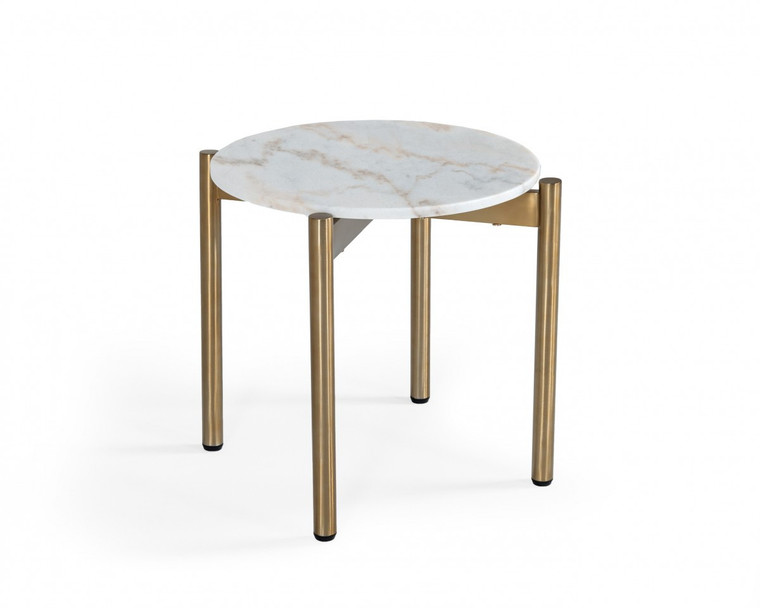 Homeroots 22" Gold And White Marble Round End Table 487348