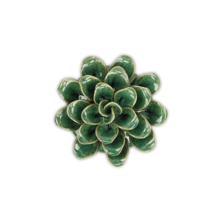 Homeroots 2" Green Ceramic Blooming Flower Sculpture 487447