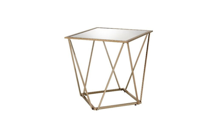 Homeroots 24" Champagne And Silver Glass And Metal Square Mirrored End Table 488080