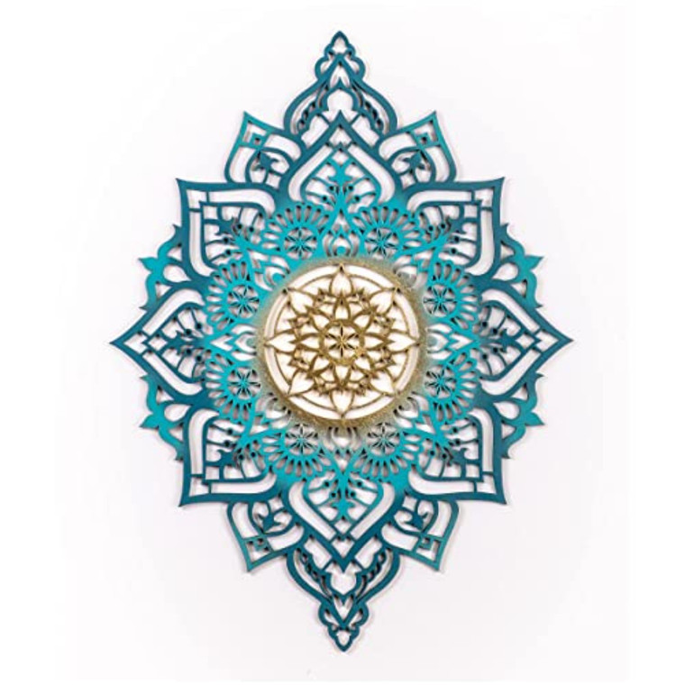 Homeroots Turquoise And Gold Solid Wood Geometric Shapes Wall Decor 488407