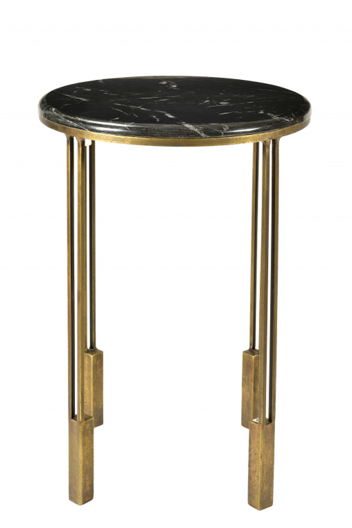 Homeroots 23" Gold And Black Marble And Iron Round End Table 488553