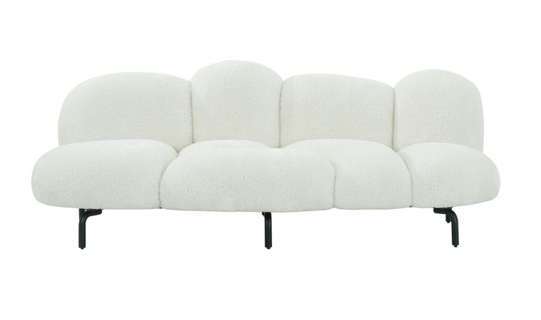 Homeroots 87" White Sherpa Bubble Cushion Sofa 488840