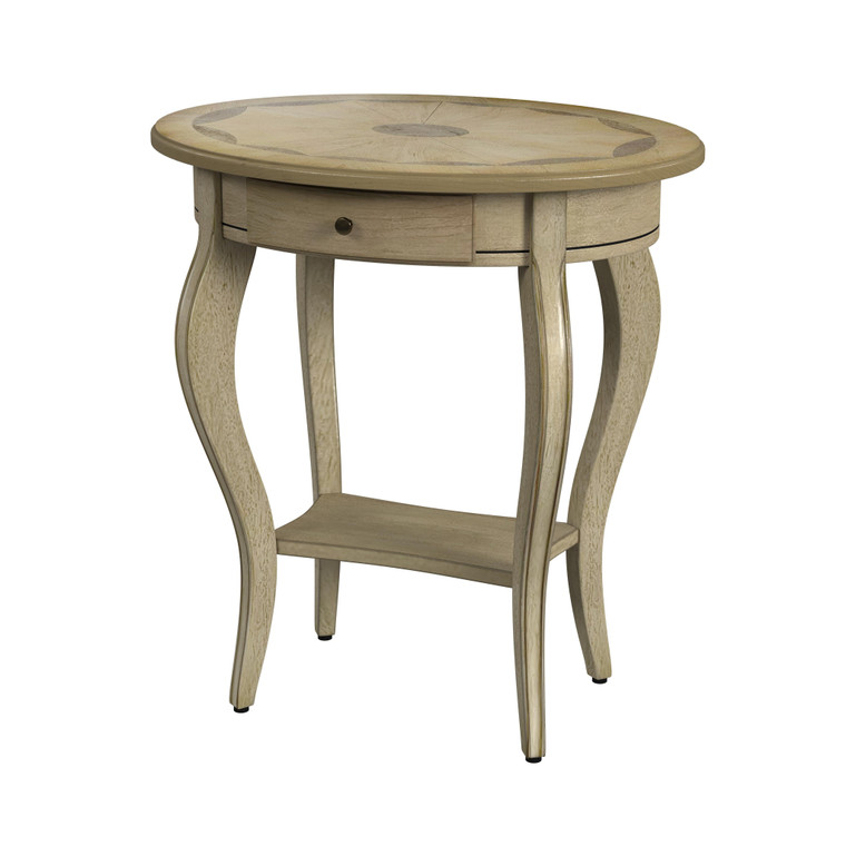 Homeroots 26" Beige Manufactured Wood Oval End Table With Drawer And Shelf 488884