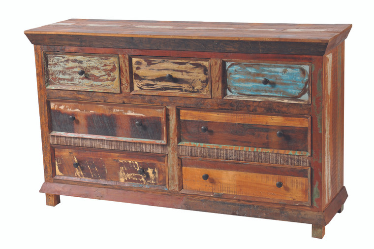 Homeroots 60" Brown Solid Wood Seven Drawer Triple Dresser 489193