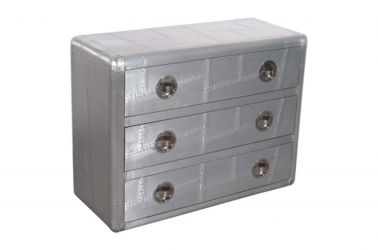 Homeroots 42" Silver Aluminum Three Drawer Standard Dresser 489224