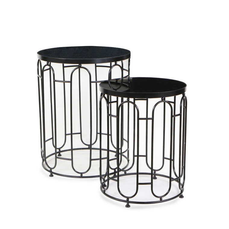 Homeroots Set Of Two 24" Black Metal Round Nested Tables 489330