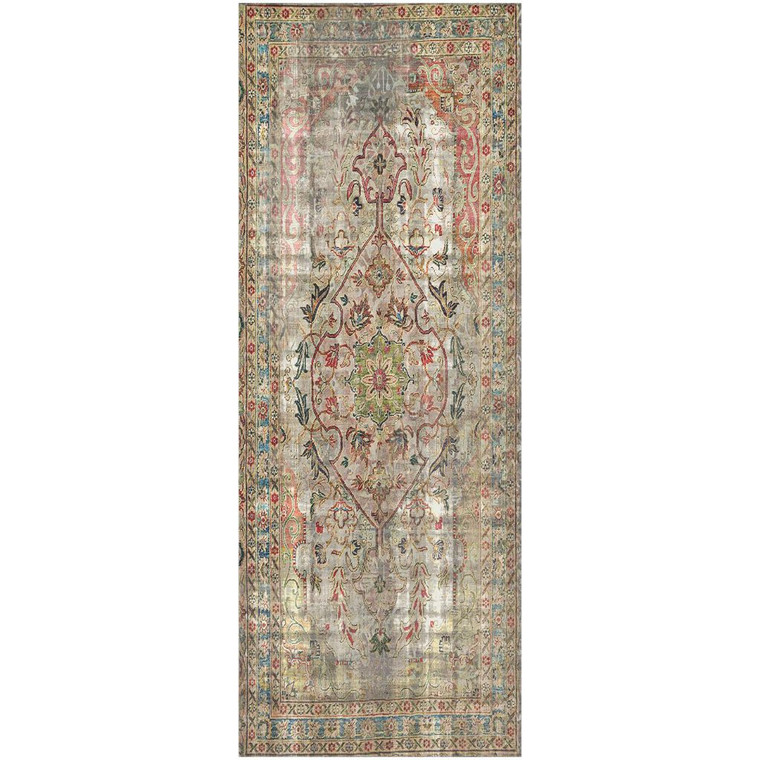 Homeroots 2' X 5' Red Brown And Blue Moroccan Printed Vinyl Area Rug With Uv Protection 489515