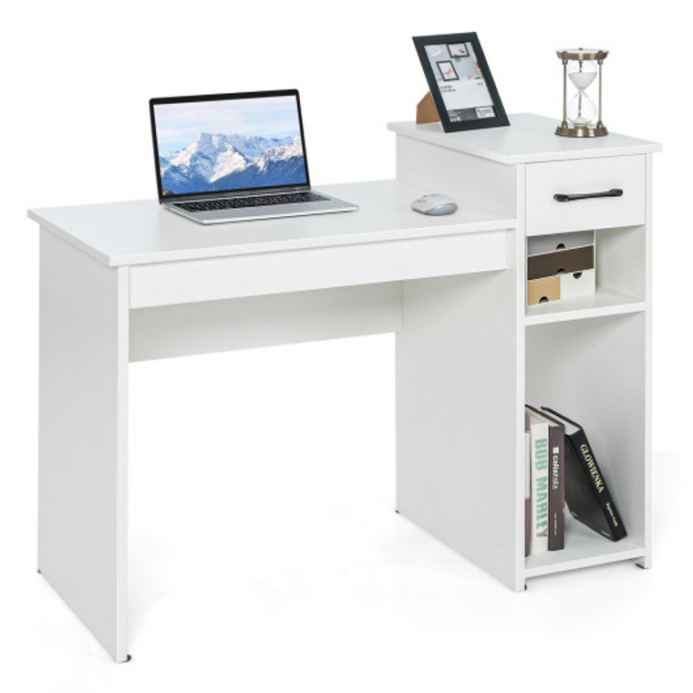 Computer Desk Pc Laptop Table With Drawer And Shelf-White CB10438WH