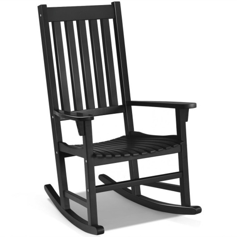 Indoor Outdoor Wooden High Back Rocking Chair-Black HZ10110DK