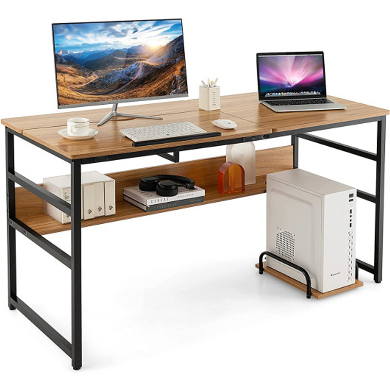 55 Inch Computer Desk With Tiltable Desktop For Drawing Writing-Natural HW66804WT