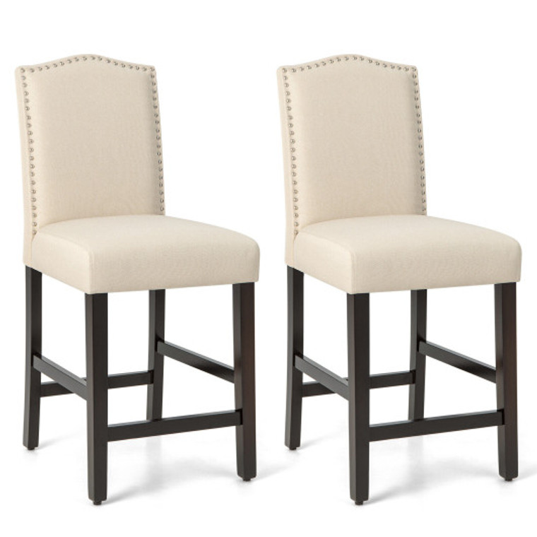 2-Pieces Fabric Nail Head Counter Height Dining Side Chairs Set-Beige JV10639BE-2