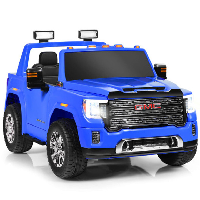 12V 2-Seater Licensed Gmc Kids Ride On Truck Rc Electric Car With Storage Box-Blue TQ10124US-NY