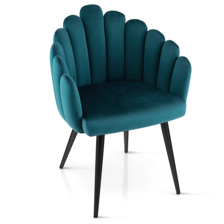 Modern Velvet Dining Chair With Metal Base And Petal Backrest-Teal HU10119GN