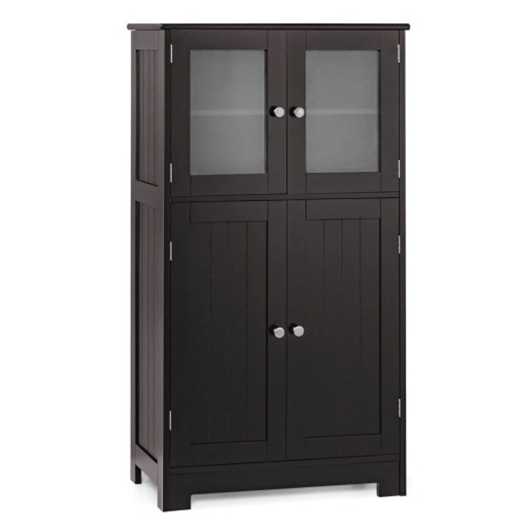 Bathroom Floor Storage Locker Kitchen Cabinet With Doors And Adjustable Shelf-Brown HW67318BN