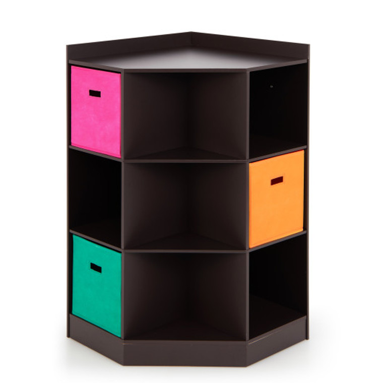 3-Tier Kids Storage Shelf Corner Cabinet With 3 Baskets-Brown HW65889CF
