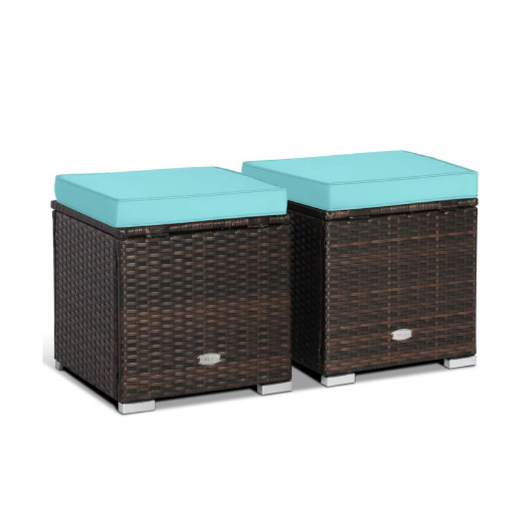 2 Pieces Patio Ottoman With Removable Cushions-Turquoise HW70591TU