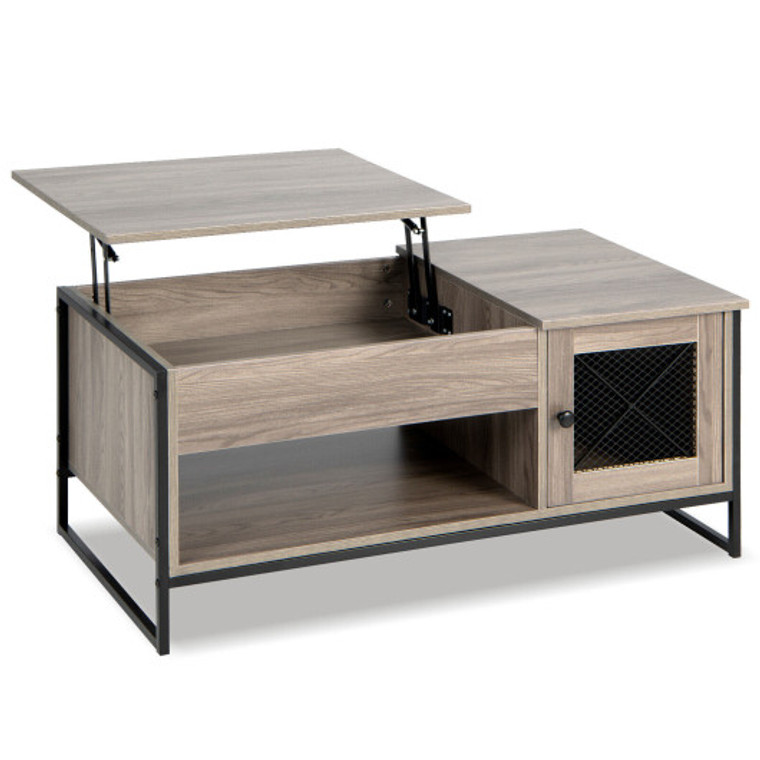42 Inch Lift Top Coffee Table With Storage And Hidden Compartment-Gray JV10415GR