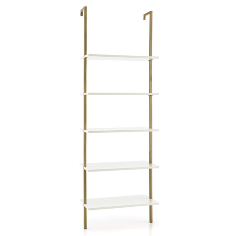 5 Tier Ladder Shelf Wall-Mounted Bookcase With Steel Frame-Golden JV10453WH