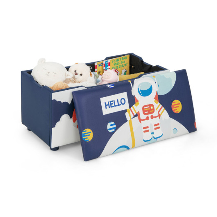 Kids Wooden Upholstered Toy Storage Box With Removable Lid-Blue HY10060BL