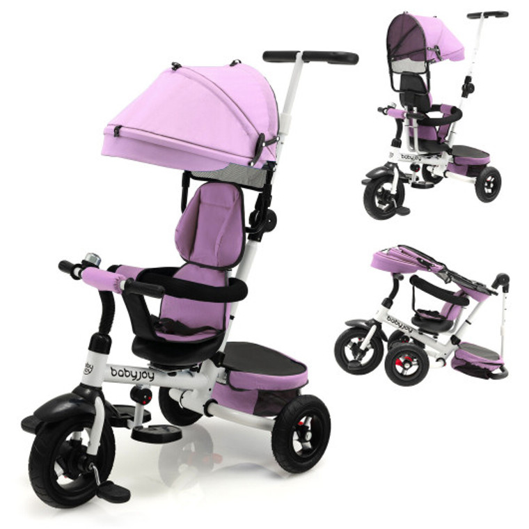 Folding Tricycle Baby Stroller With Reversible Seat And Adjustable Canopy-Pink BC10014PI