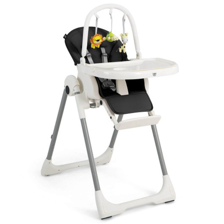 4-In-1 Foldable Baby High Chair With 7 Adjustable Heights And Free Toys Bar-Black AD10018BK