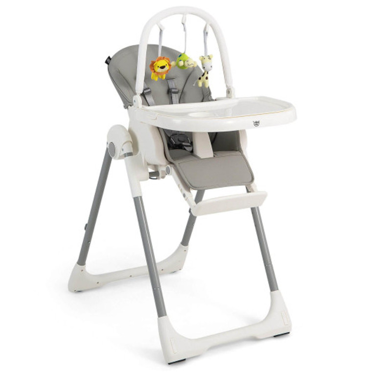 4-In-1 Foldable Baby High Chair With 7 Adjustable Heights And Free Toys Bar-Gray AD10018GR
