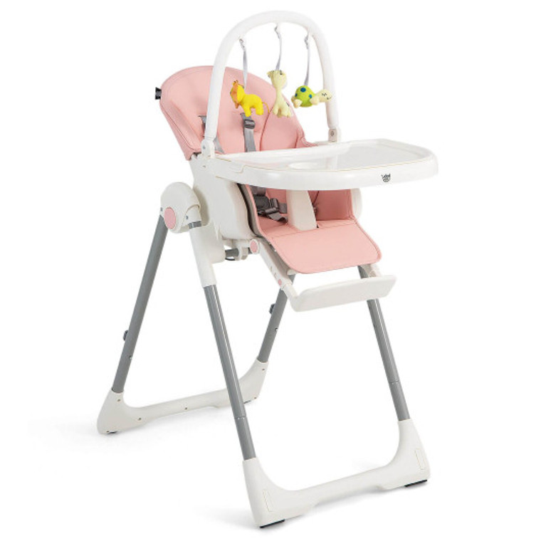 4-In-1 Foldable Baby High Chair With 7 Adjustable Heights And Free Toys Bar-Pink AD10018PI