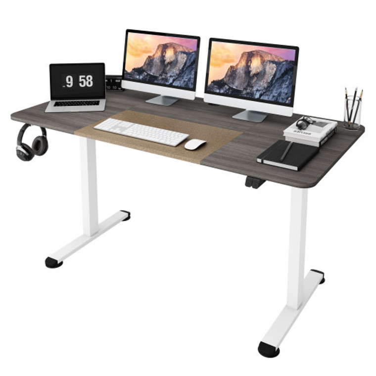 55 Inch Electric Height Adjustable Office Desk With Hook-Gray JV10677US-GR