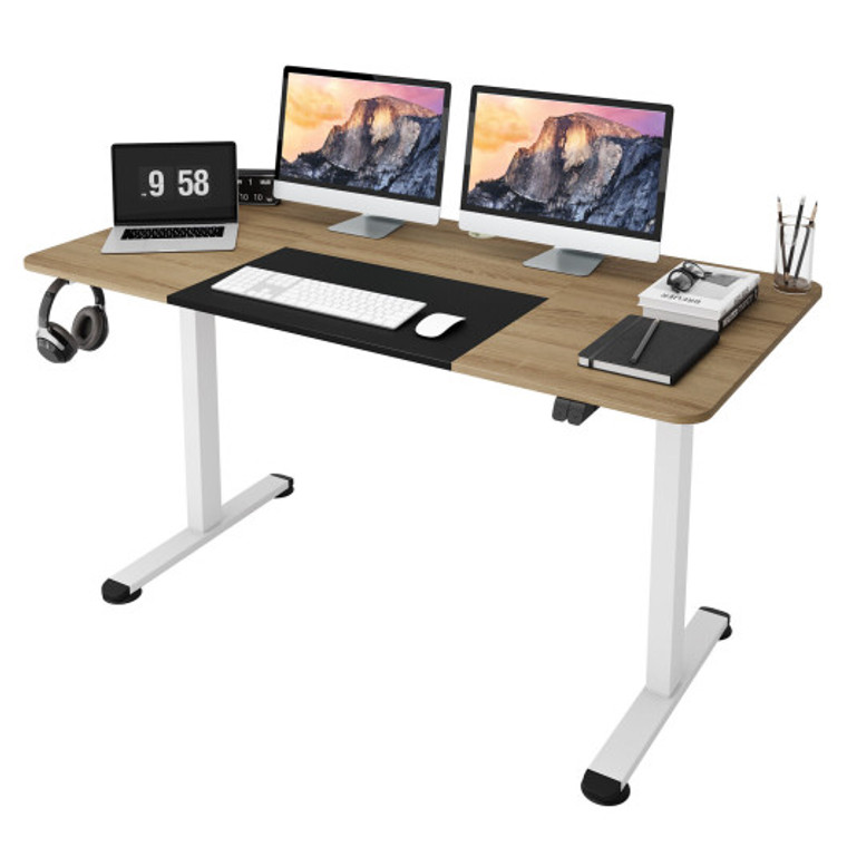 55 Inch Electric Height Adjustable Office Desk With Hook-Natural JV10677US-NA
