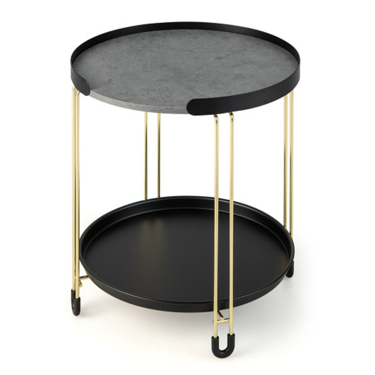 2-Tier Round Side Table With Removable Tray And Metal Frame For Small Space-Golden JV10620SL