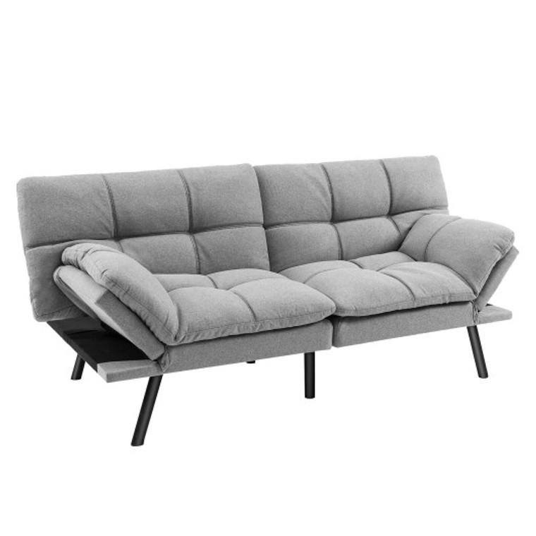 Convertible Memory Foam Futon Sofa Bed With Adjustable Armrest-Gray HV10326GR