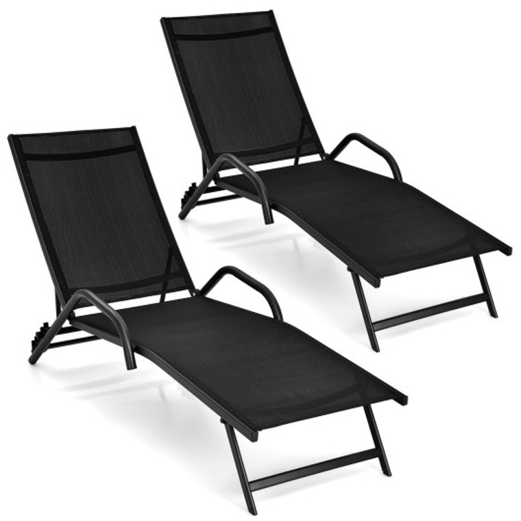 2 Pieces Outdoor Chaise Lounge With 5-Position Adjustable Backrest-Black NP10548DK-2