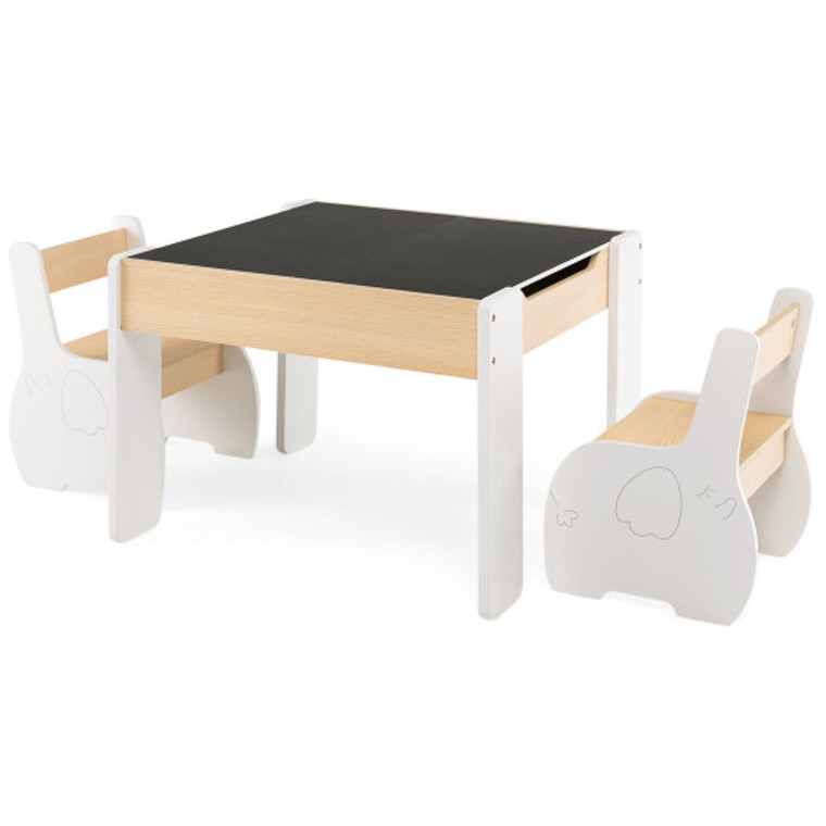 4-In-1 Wooden Activity Kids Table And Chairs With Storage And Detachable Blackboard-White HY10080WH