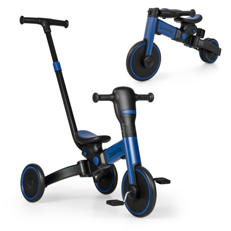 4-In-1 Kids Tricycle With Adjustable Parent Push Handle And Detachable Pedals-Blue TS10057BL