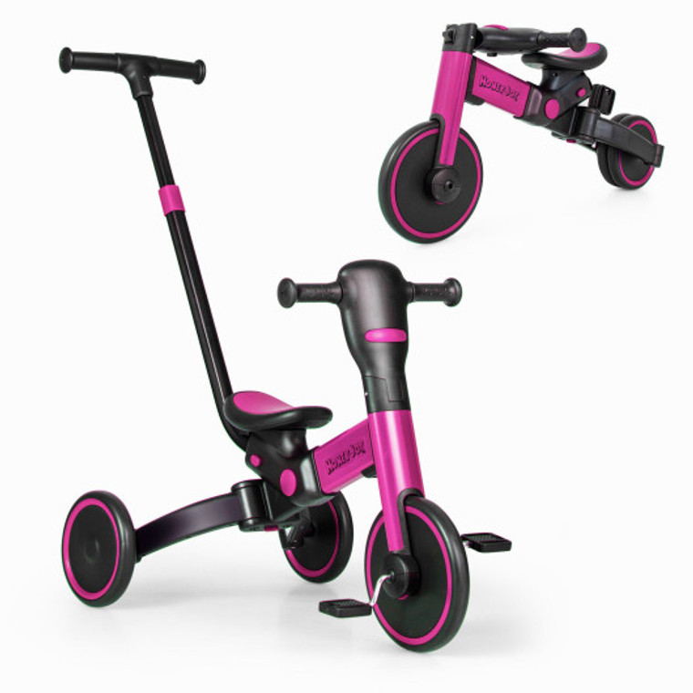 4-In-1 Kids Tricycle With Adjustable Parent Push Handle And Detachable Pedals-Pink TS10057Pi
