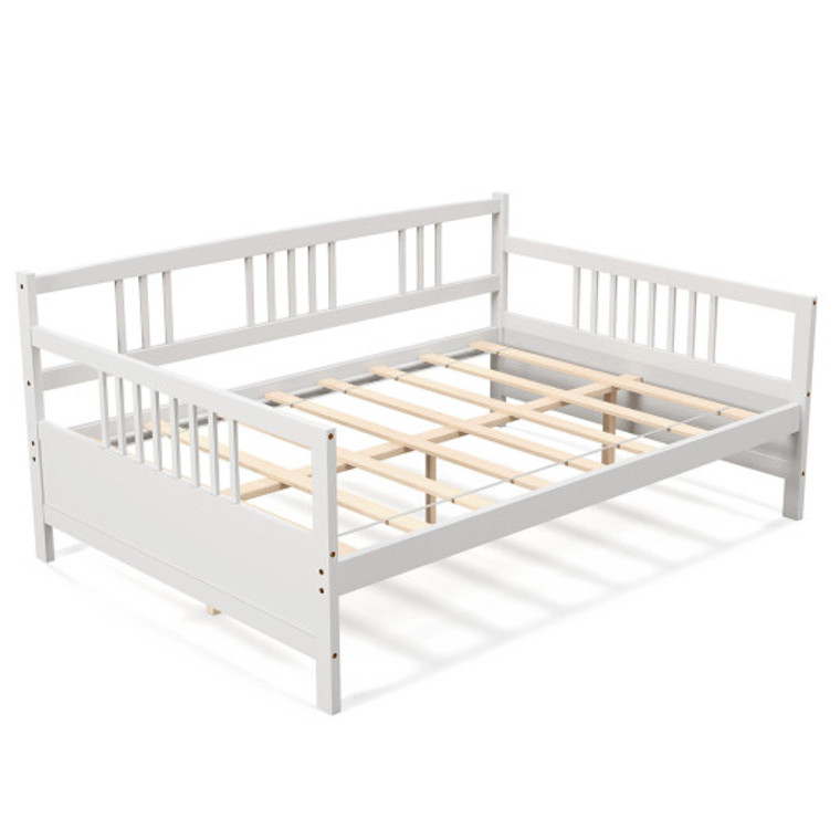 Full Size Metal Daybed Frame With Guardrails-White HU10348WH