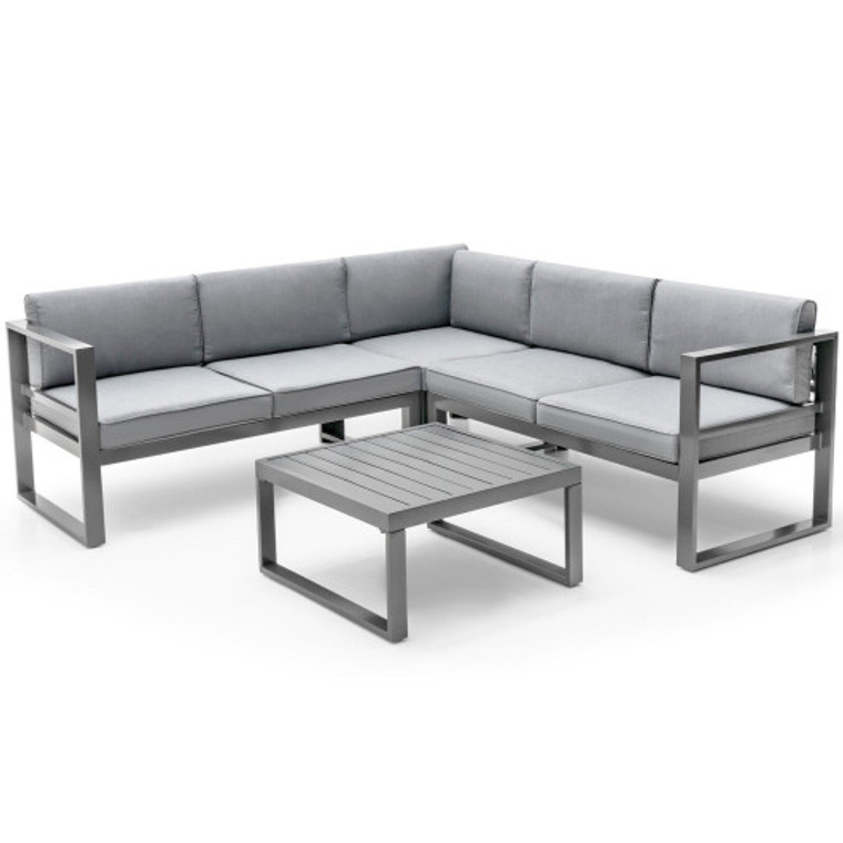 4 Pieces Aluminum Patio Furniture Set With Thick Seat And Back Cushions-Gray NP10602GR+