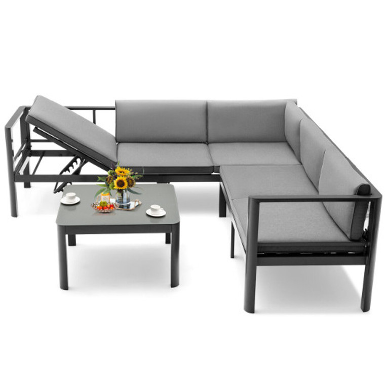 3 Pieces Aluminum Patio Furniture Set With 6-Level Adjustable Backrest-Gray NP10603GR+