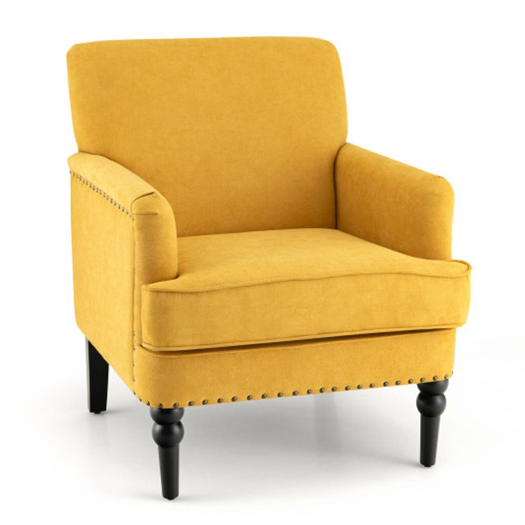 Modern Upholstered Padded Accent Chair With Rubber Wood Legs-Yellow HV10203YW