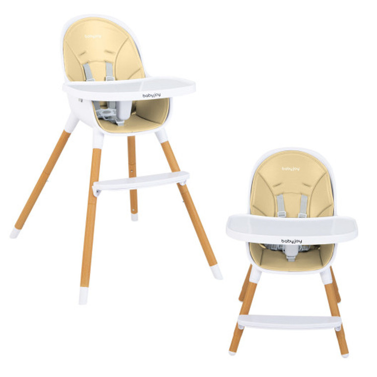 4-In-1 Convertible Baby High Chair Infant Feeding Chair With Adjustable Tray-Beige AD10016BE