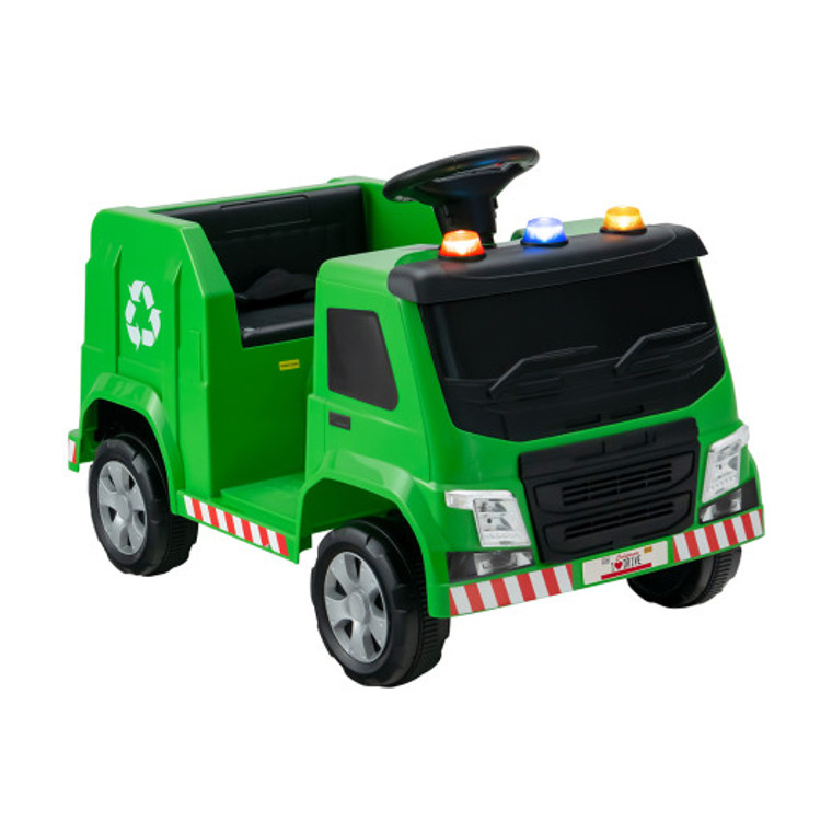 12V Kids Ride-On Garbage Truck With Warning Lights And 6 Recycling Accessories-Green TQ10129US-GN