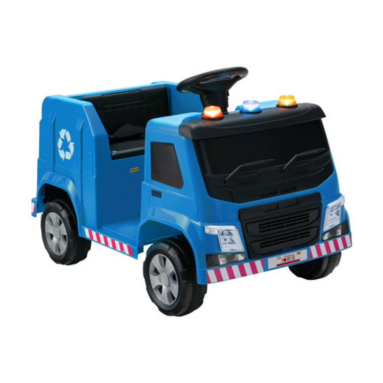 12V Kids Ride-On Garbage Truck With Warning Lights And 6 Recycling Accessories-Blue TQ10129US-NY