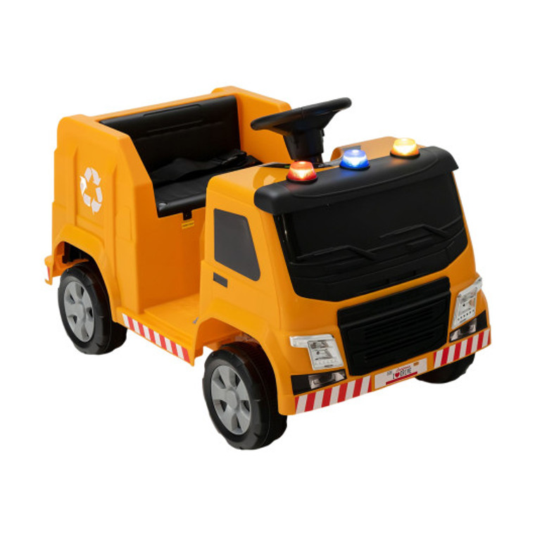 12V Kids Ride-On Garbage Truck With Warning Lights And 6 Recycling Accessories-Yellow TQ10129US-YW